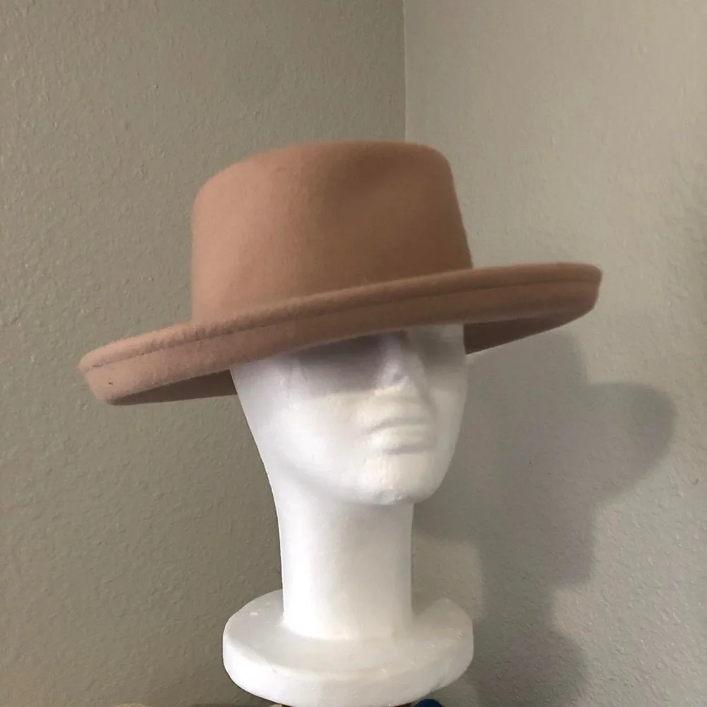 100 Wool Tan felt fedora panama boater cruise ship vacation beach resort hat cap